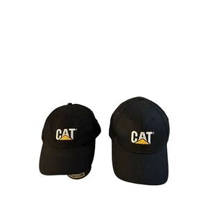 2 Cat Caterpillar baseball hat caps black adj metal logo‎